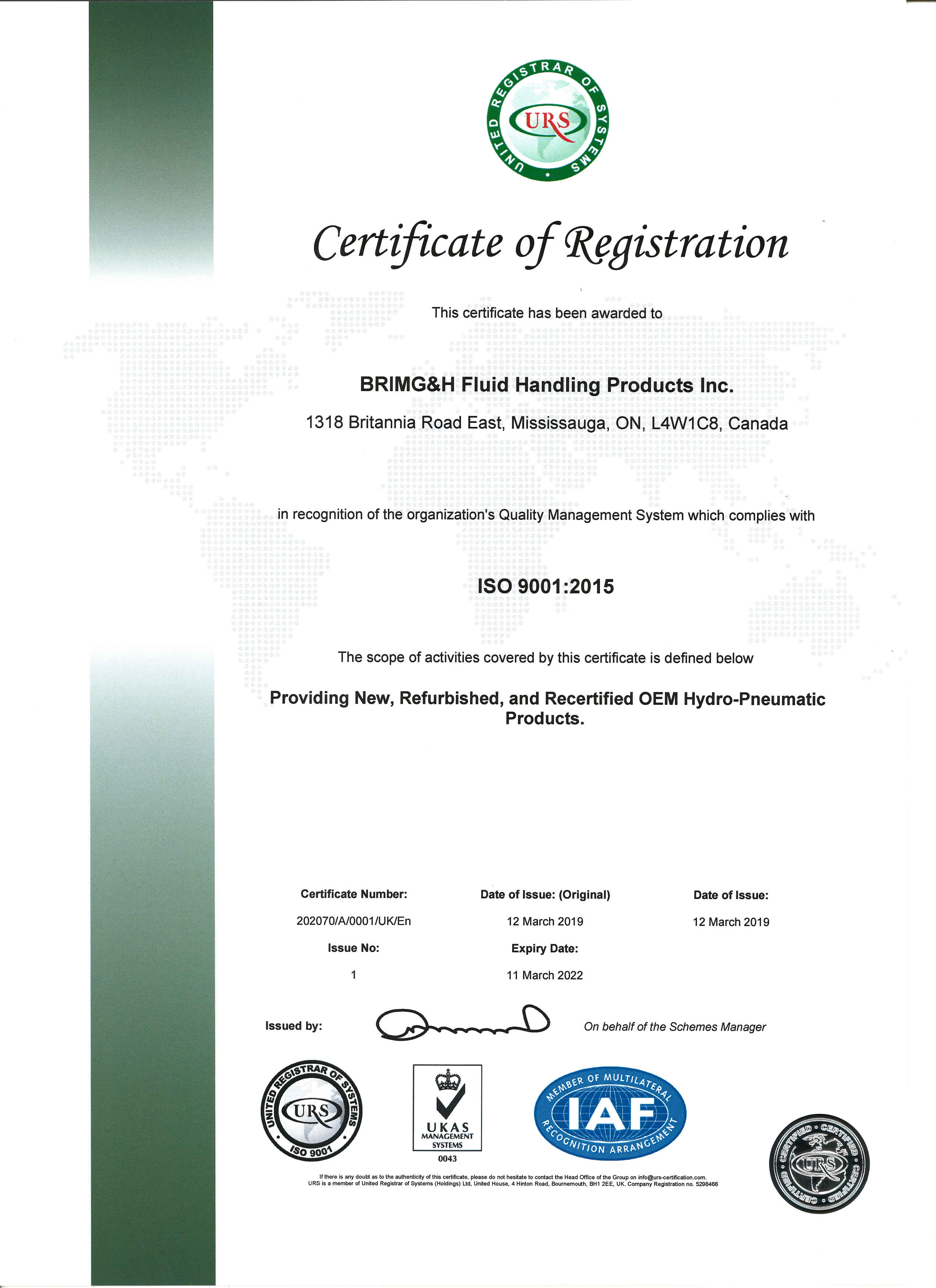 Brim G&H ISO Certificate